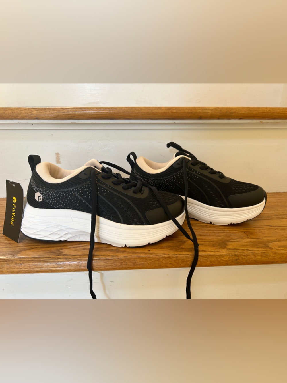 Black & Cream Athletic Sneakers with Branded Tag